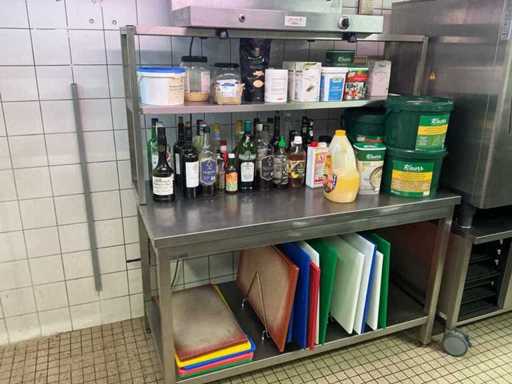 Stainless steel work tables + chef rack (2x)