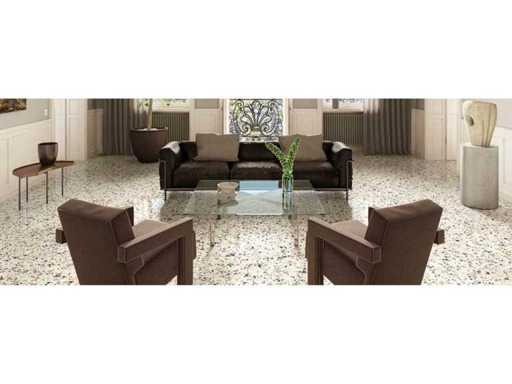 Natural stone tiles and washbasins