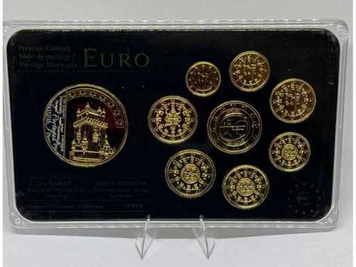 Set de monede de prestigiu euro din Portugalia (8 piese + medalie) proof placat cu aur 24k și placat cu rodiu, limitat la 9.999.