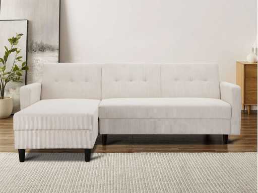Canapé d'angle convertible et réversible - tissu cordé crème