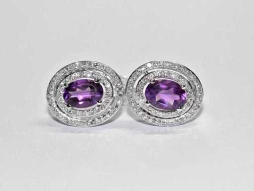 9 KT White gold Earring With 1.79 Cts Natural Diamond and Amethyst
