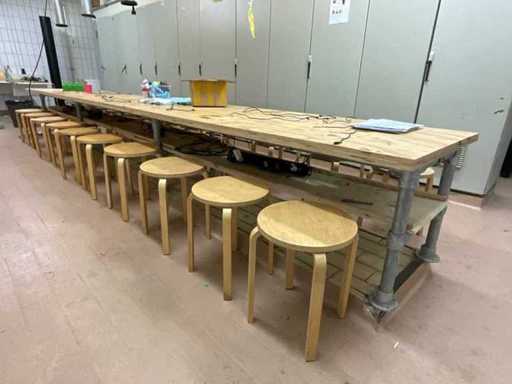 Robust workbench with 20 stools