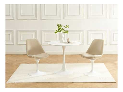 Set of 6 Textured Fabric & Steel Swivel Chairs - Beige & White