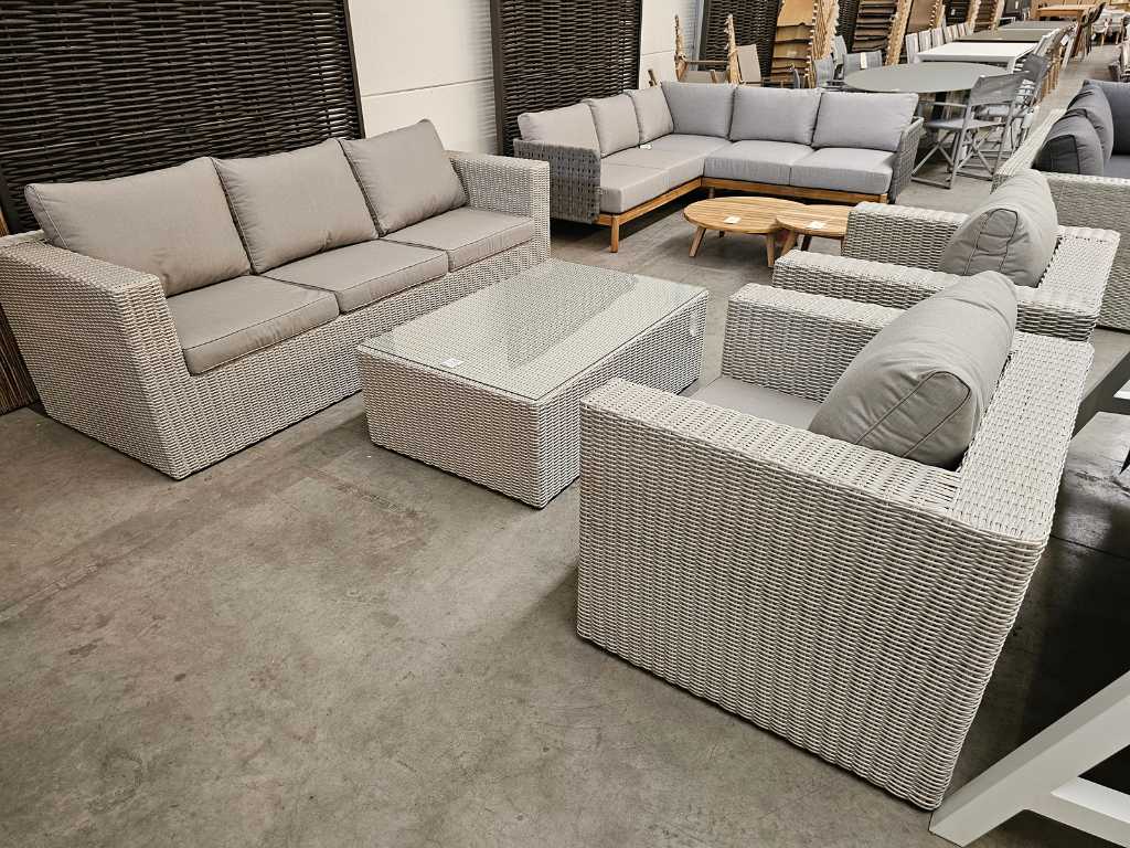 Garden Prestige Wicker Lounge Veneto Ivory + Cushions Grey