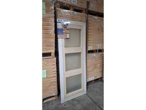 1 binnendeur – Massief hout – Beglaasd mat glas – 3-glasverdelingen