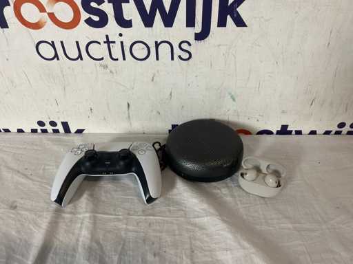 Sony PS5 DualSense Draadloze Controller - Wit + Sony WF-1000XM5 - Volledig draadloze oordopjes met Noise Cancelling - Zilver + Bang & Olufsen Beosound A1 (2nd Gen) 