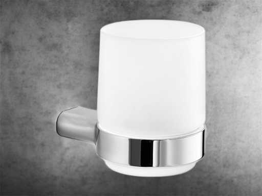 Cup holder wall mount chrome milk glass