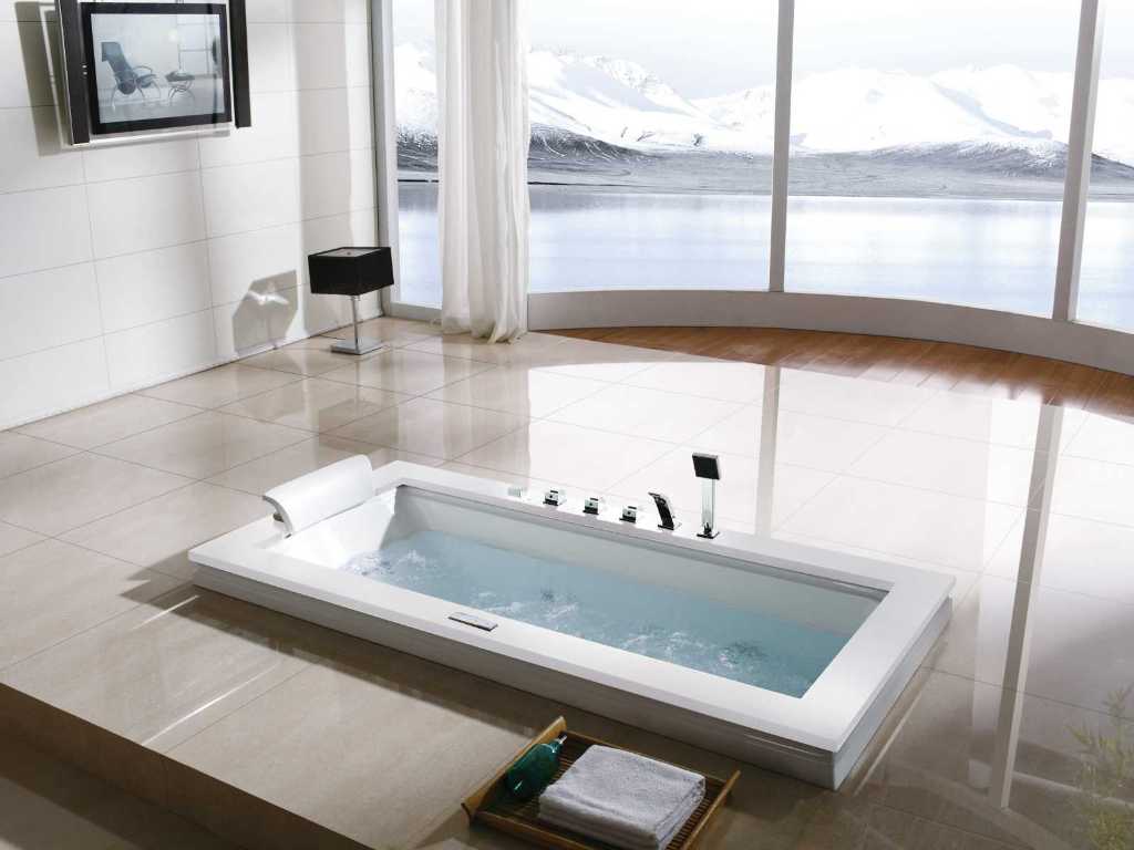 Inbouw massagebad met mat wit solid surface top