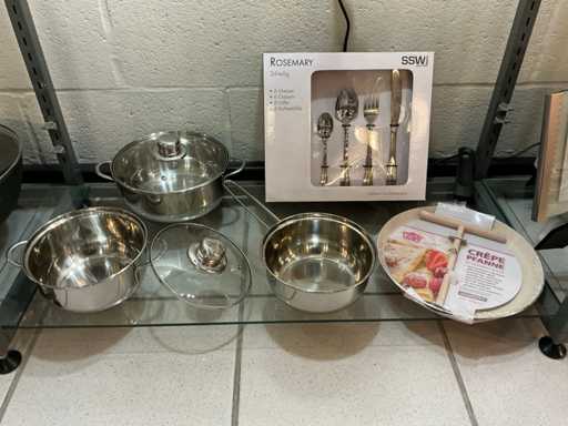 Ssw/Gsw inox kookpotset met 24 delig bestek en flensjespan