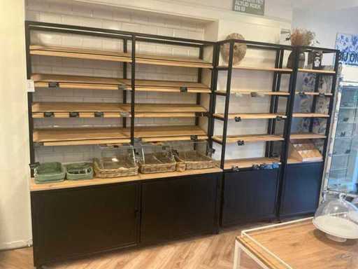 Raft pentru magazinul de pâine din oțel crud și lemn 4 rafturi (5x)