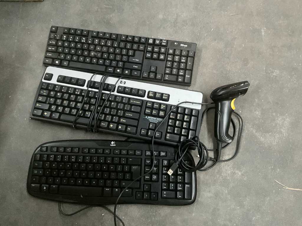 3 different keyboards wo HP and handheld scanner