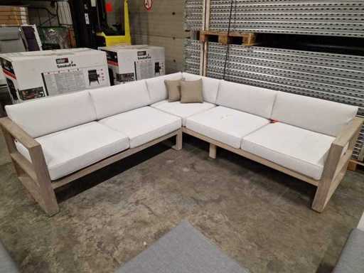 Jati-Kebon Teak Lounge Hoekset Hamilton Grijs met Kussens Olefin 