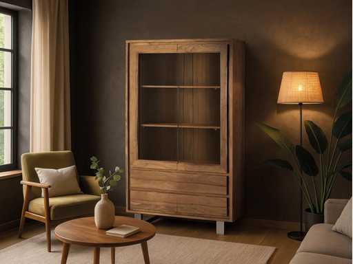 Vitrinekast van massief acaciahout