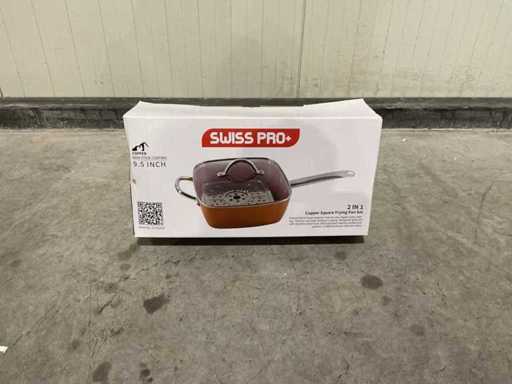 Swiss Pro+ 2 en 1 poêle carrée en cuivre Ensemble d’ustensiles de cuisine