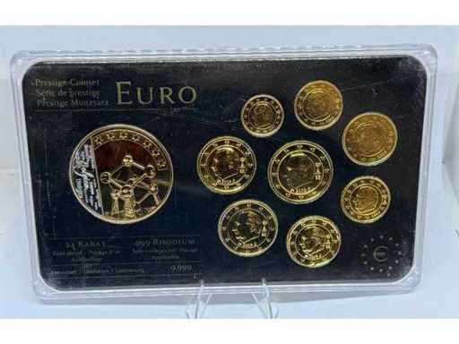 Set de monede de prestigiu euro belgian (8 piese + medalie Atomium) 24k placată cu aur și placată cu rodiu, limitată la 9.999.