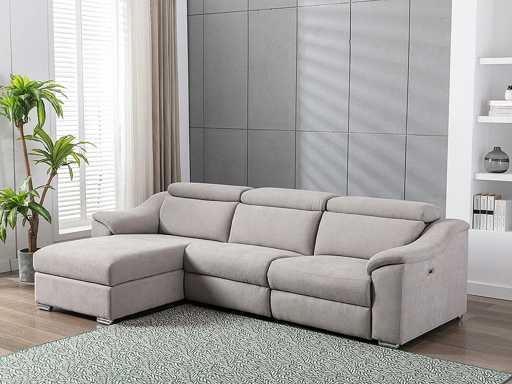Canapé d'angle relax électrique en tissu gris clair  - Angle gauche