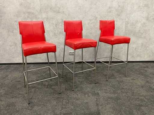 3x Bert Plantagie - design barkruk rood leder