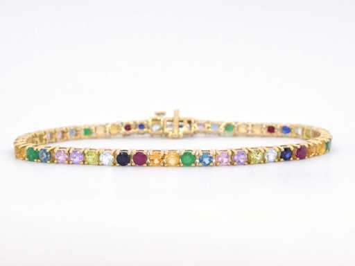 Yellow gold tennis bracelet with multicolour gemstones