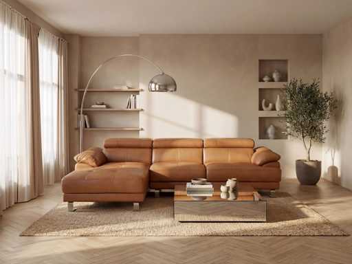 Left corner sofa in premium camel leather