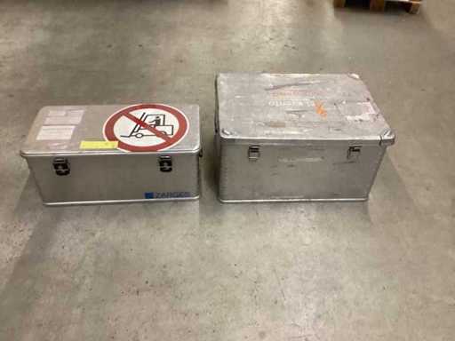Zarges–Aluboxen 1 Stück: 76x55x41 cm, 1 Stück: 75x36x33 cm