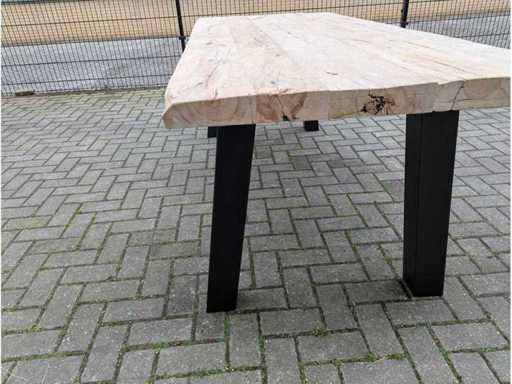 Garden table Elm wood 215 x 95 x 78cm. Metal base.