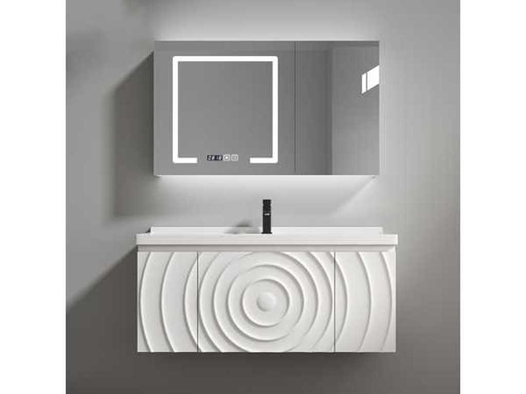 Meuble de salle de bain 1 personne 90 cm blanc - Robinetterie incluse