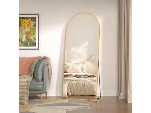 Miroir bombé 165 x 60 cm, suspendu ou appuyé, doré, pour chambre à coucher et garde-robe