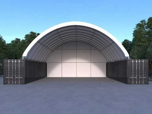 2025 Rhino-Cross-Shelter C4040E - 12x12x4,5 m z ko?cem plandeki Namiot magazynowy mi?dzy 2 kontenerami