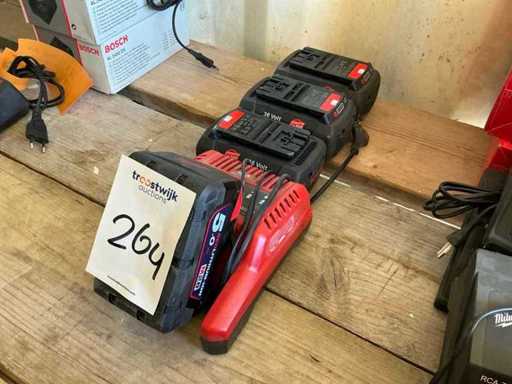 Verschiedene Batterien und Ladegeräte