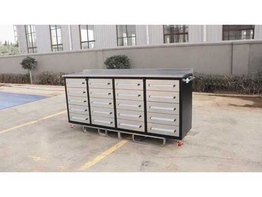 Rhino-Cross-Workbench - 7ft-20D-01C Stainless Steel - Workbench 20 drawers