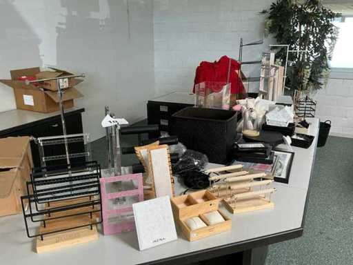 Batch of presentation stands and frames
