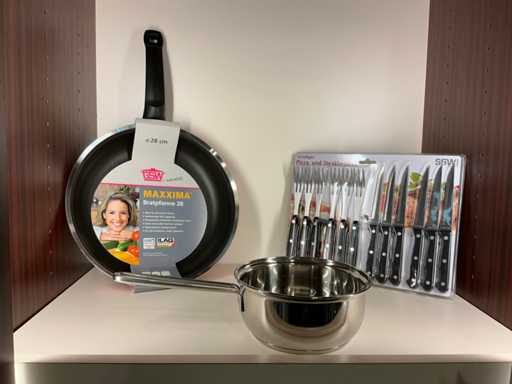 Ssw/Gsw 3 delig inox kookpotset, braadpan  en pizza/steakset voor 6 personen