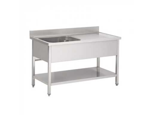 Horeca equipment - Dishwasher with 1 sink on the left with under-shelf - Rinse tray