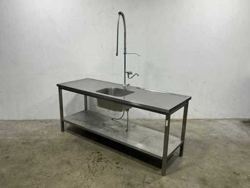 Stainless steel work table with sink