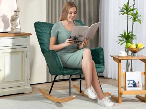 Chaise à Bascule, Patins en Hêtre, Rembourrage Épais