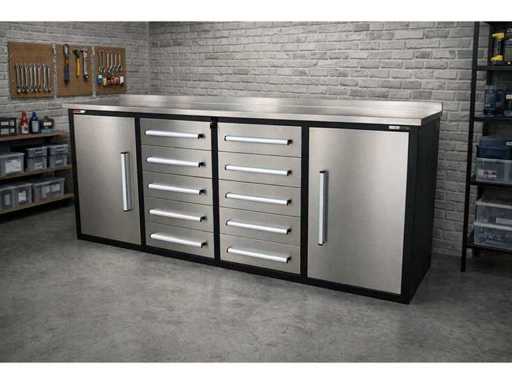 Feld-Edelstahlwerkbank mit 10 Schubladen