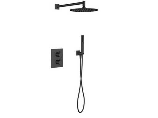Regn - 15003MB - Set di docce termostatiche integrate con doccia principale, piastra posteriore e doccia separata nera opaca