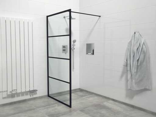 Duș walk-in - 100x200cm - sticlă transparentă - Linii cadrului exterior - Anti-lime - negru mat