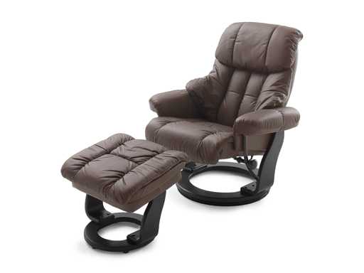 TV-fauteuil met voetensteun, van koeienleer - bruin en beukenkleurig been 