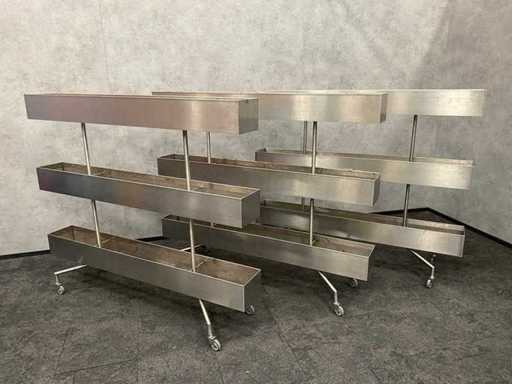 3x RVS verrijdbare divider/ plantenbak