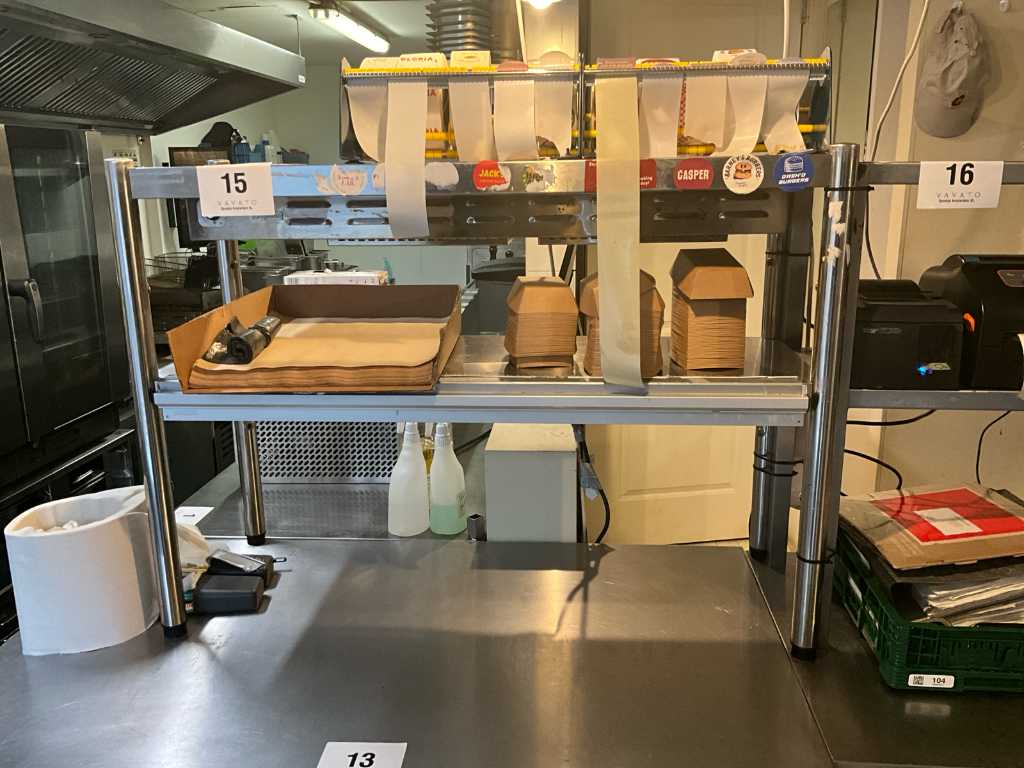 Stainless steel chef rack with 2 shelves and heat bridge
