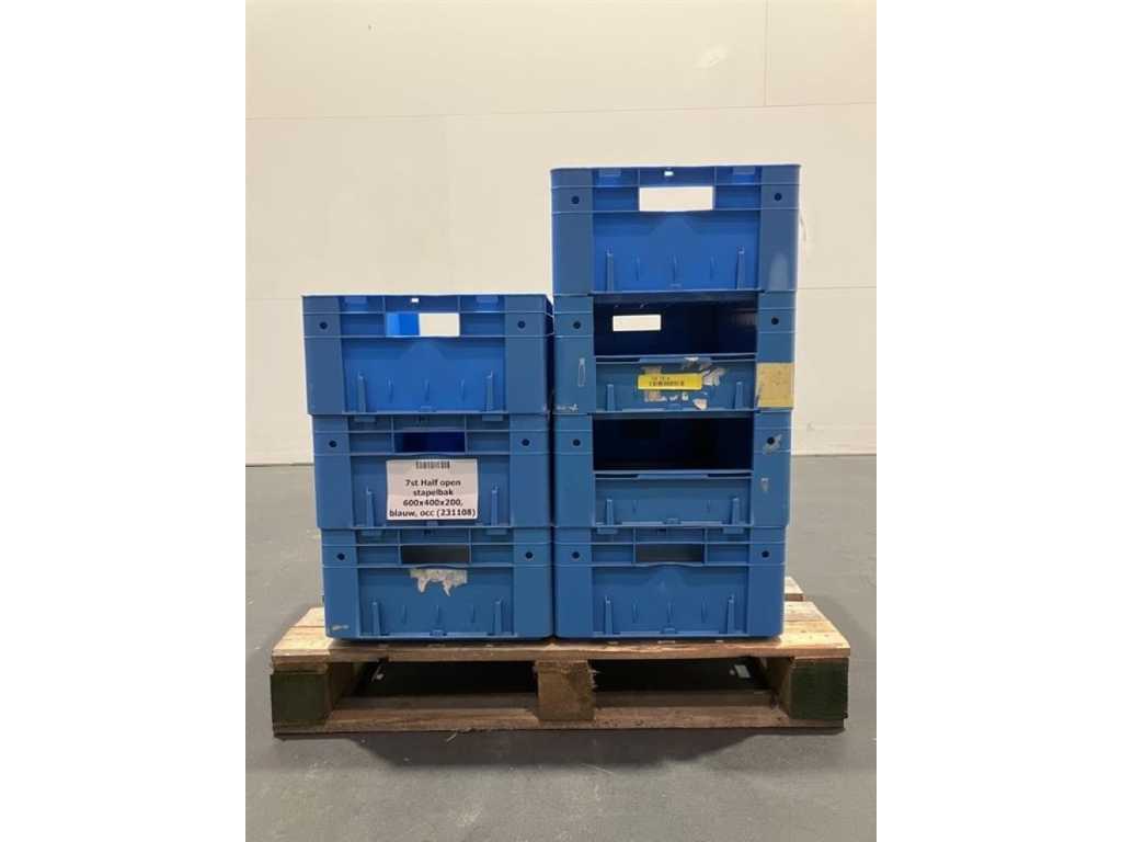 7pcs Half open stacking bin 600x400x200mm, blue, second-hand