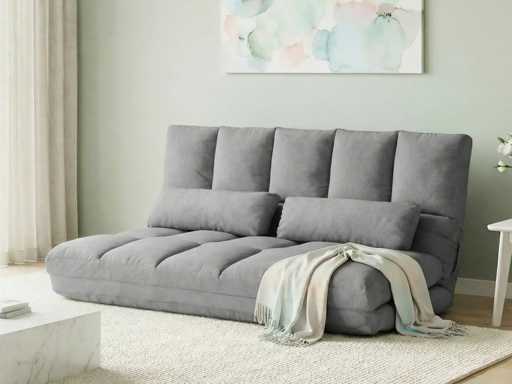 Opklapbare slaapbank op vloer, met 3-stand verstelbare rugleuning, lichtgrijs