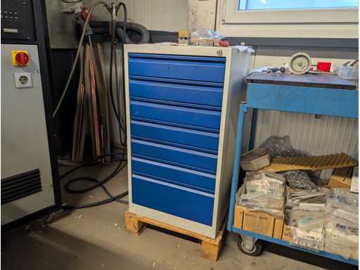 Workshop cabinet, with contents
