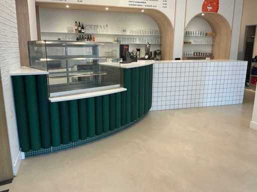 Counter with Pastry Display Case, White Tile Finish and playful pads