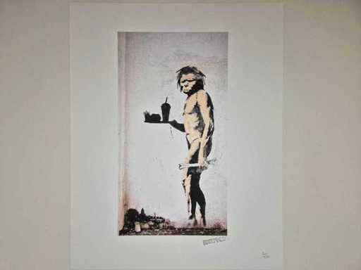 Banksy - Lithographie - « Fast Food Cave Man » 2008 - 50 x 40 cm.