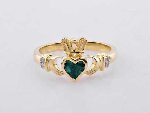 14 KT geelgouden ring met 0,58 cts natuurlijke diamant en smaragd