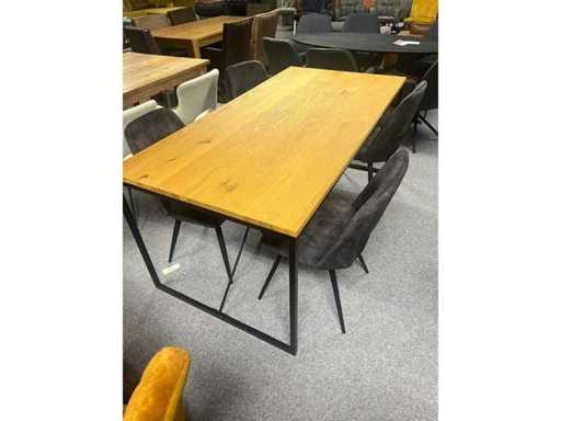 Table à manger, table en chêne 200 x 100 x 78 cm base en acier PLUS 4 sièges pivotants en velours gris