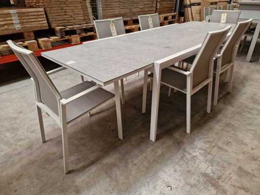 Table de jardin Azur - Alu Lanciano White 180-270 x 100cm + Verre en céramique gris clair