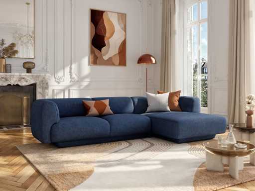 4-seater right corner sofa in textured fabric - Navy blue - Design by Federica Francini